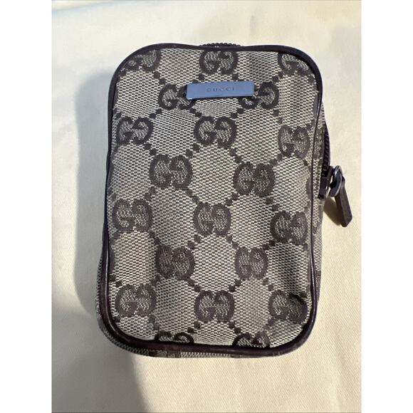 Gucci Authentic Pouch Accessory Case Canvas Leather Logo Beige - Picture 1 of 9